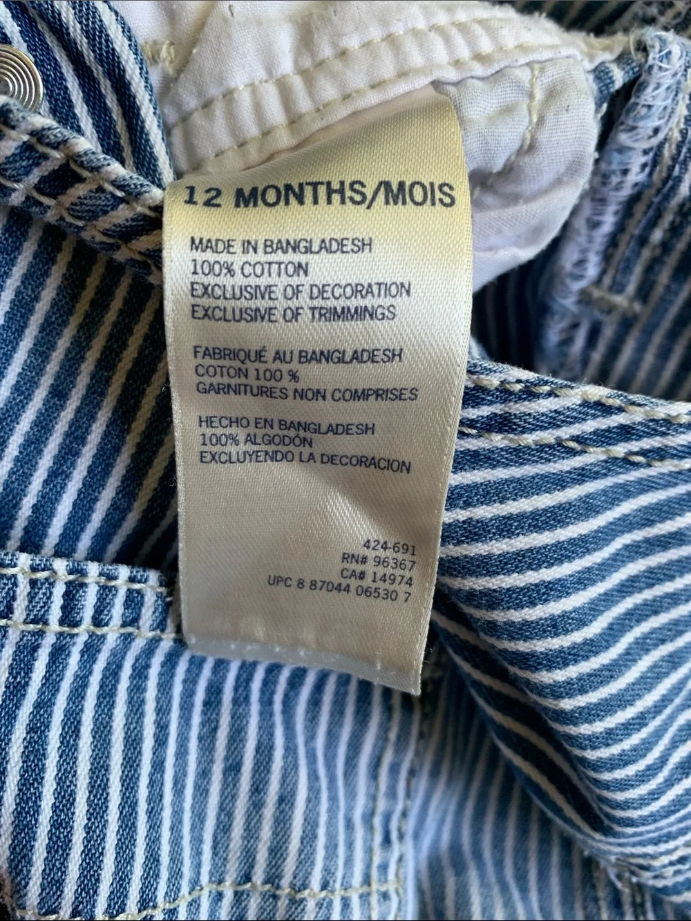 OshKosh B'gosh Blue and White Stripe Short Overalls